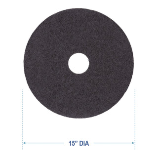 Boardwalk® Stripping Floor Pads, 15" Diameter, Black, 5/Carton (BWK4015BLA)