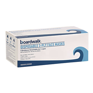 Boardwalk® Three-Ply General Use Face Mask, Blue, 50/Box (BWKMS2000BX)