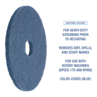 Boardwalk® Scrubbing Floor Pads, 17" Diameter, Blue, 5/Carton (PAD4017BLU)