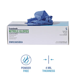 Boardwalk® Disposable General-Purpose Nitrile Gloves, Small, Blue, 4 mil, 100/Box (BWK380SBXA)