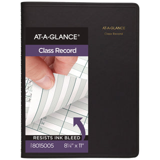 AT-A-GLANCE® Undated Class Record Book, Nine to 10 Week Term: Two-Page Spread (35 Students), 10.88 x 8.25, Black Cover (AAG8015005)