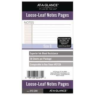 AT-A-GLANCE® Lined Notes Pages for Planners/Organizers, 6.75 x 3.75, White Sheets, Undated (AAG013200)