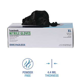 Boardwalk® Disposable General-Purpose Powder-Free Nitrile Gloves, X-Large, Black, 4.4 mil, 100/Box (BWK396XLBXA)