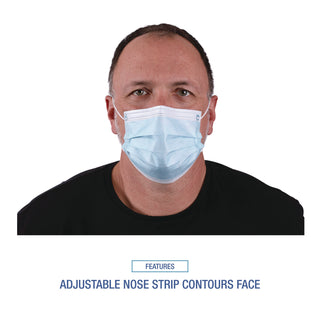 Boardwalk® Three-Ply General Use Face Mask, Blue, 50/Box (BWKMS2000BX)