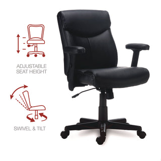 Alera® Alera Harthope Leather Task Chair, Supports Up to 275 lb, Black Seat/Back, Black Base (ALEHH42B19)