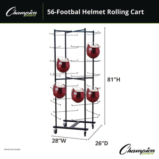 Champion Sports 56 Football Helmet Rolling Rack, 26" x 28" x 81", Black (CSIFBWR)