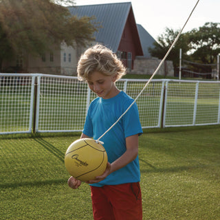 Champion Sports Deluxe Tether Ball Set, Tetherball/102" Cord/(4) 24" Telescoping Poles/Carry Bag/Pump with Needle (CSIDTBSET)