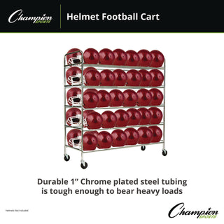 Champion Sports 60 Helmet Football Cart, Five Shelves, Metal, 176 lb Capacity, 24" x 61" x 65", Chrome (CSIFBHC)