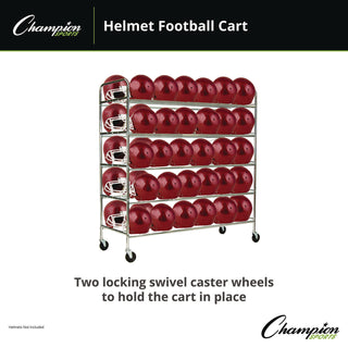 Champion Sports 60 Helmet Football Cart, Five Shelves, Metal, 176 lb Capacity, 24" x 61" x 65", Chrome (CSIFBHC)