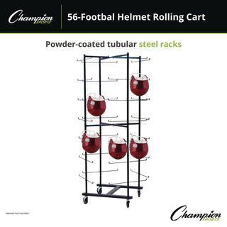 Champion Sports 56 Football Helmet Rolling Rack, 26" x 28" x 81", Black (CSIFBWR)