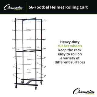 Champion Sports 56 Football Helmet Rolling Rack, 26" x 28" x 81", Black (CSIFBWR)