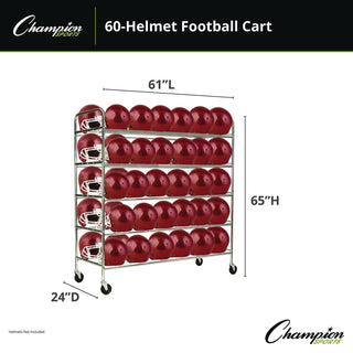 Champion Sports 60 Helmet Football Cart, Five Shelves, Metal, 176 lb Capacity, 24" x 61" x 65", Chrome (CSIFBHC)