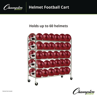 Champion Sports 60 Helmet Football Cart, Five Shelves, Metal, 176 lb Capacity, 24" x 61" x 65", Chrome (CSIFBHC)