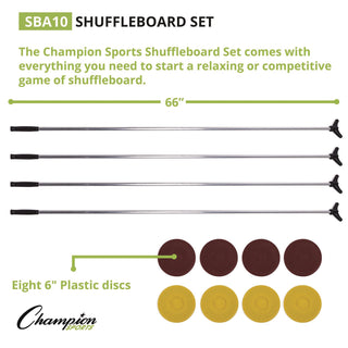 Champion Sports Shuffleboard Set, 4 Cues, 8 Pucks (CSISBA10)