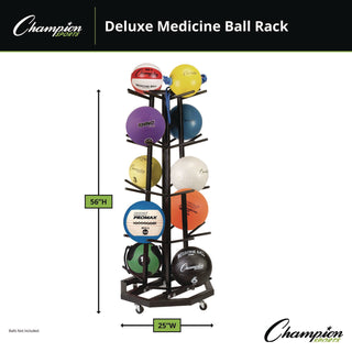 Champion Sports Deluxe Five-Row Mobile Medicine Ball Rack, Metal, 198 lb Capacity, 25" x 25" x 56", Black (CSIMBR3)
