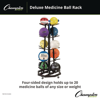 Champion Sports Deluxe Five-Row Mobile Medicine Ball Rack, Metal, 198 lb Capacity, 25" x 25" x 56", Black (CSIMBR3)