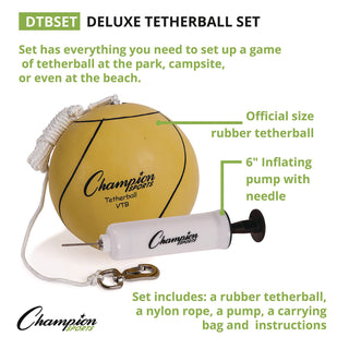 Champion Sports Deluxe Tether Ball Set, Tetherball/102" Cord/(4) 24" Telescoping Poles/Carry Bag/Pump with Needle (CSIDTBSET)