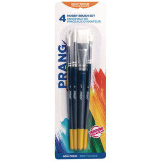 Prang® Hobby Four-Brush Set, Assorted, Synthetic, Flat; Round, 4/pack (DIXX94006)