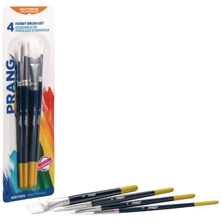 Prang® Hobby Four-Brush Set, Assorted, Synthetic, Flat; Round, 4/pack (DIXX94006)