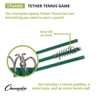 Champion Sports Tether Tennis Game Set, Two Paddles, Two Tennis Balls (CSITTGAME)