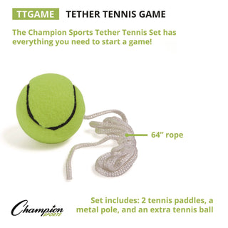 Champion Sports Tether Tennis Game Set, Two Paddles, Two Tennis Balls (CSITTGAME)