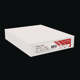Universal® Copy Paper, 92 Bright, 3-Hole, 20 lb Bond Weight, 8.5 x 11, White, 500 Sheets/Ream, 10 Reams/Carton (UNV28230)