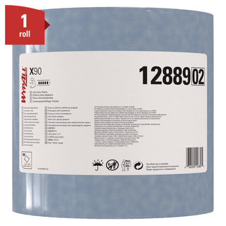 WypAll® X90 Cloths, Jumbo Roll, 2-Ply, 11.1 x 13.4, Denim Blue, 450/Roll (KCC12889)
