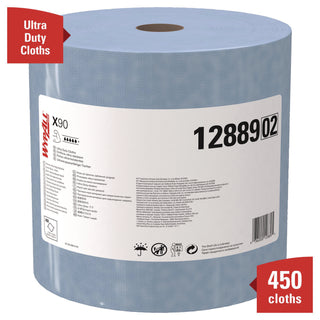 WypAll® X90 Cloths, Jumbo Roll, 2-Ply, 11.1 x 13.4, Denim Blue, 450/Roll (KCC12889)
