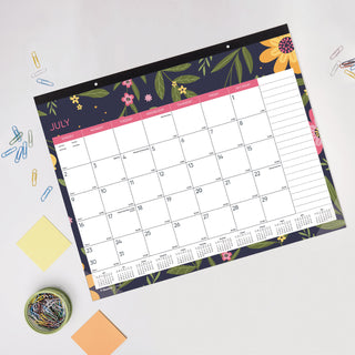 Blueline® Academic 18-Month Desk Pad Calendar, Floral Artwork, 22 x 17, White/Multicolor Sheets, Black Headband, July 2025 to Dec 2026 (REDCA1716BD)