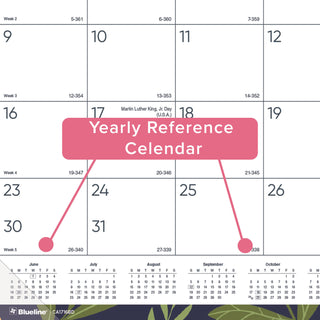 Blueline® Academic 18-Month Desk Pad Calendar, Floral Artwork, 22 x 17, White/Multicolor Sheets, Black Headband, July 2025 to Dec 2026 (REDCA1716BD)