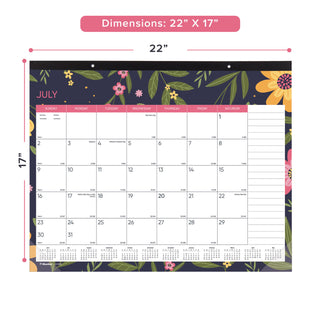 Blueline® Academic 18-Month Desk Pad Calendar, Floral Artwork, 22 x 17, White/Multicolor Sheets, Black Headband, July 2025 to Dec 2026 (REDCA1716BD)