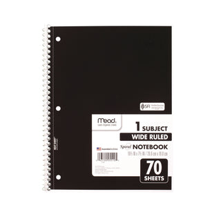 Mead® Spiral Notebook, 1 Subject, Wide/Legal Rule, Assorted Color Covers, 10.5 x 7.5, 70 Sheets (MEA05510)