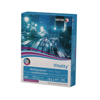 Xerox® Vitality Multipurpose Print Paper, 92 Bright, 3-Hole, 20lb, 8.5 x 11, 500 Sheets/Ream, 10 Reams/Carton (XER3R02641)