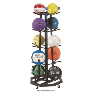 Champion Sports Deluxe Five-Row Mobile Medicine Ball Rack, Metal, 198 lb Capacity, 25" x 25" x 56", Black (CSIMBR3)