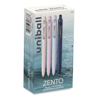 uniball® Zento Gel Pen, Retractable, Medium 0.7 mm, Black Ink, Coastal/Fog/Ivory/Lavender Barrel Colors, Dozen (UBC70663)
