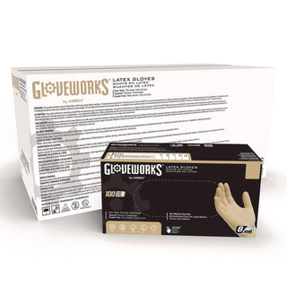 GloveWorks® by AMMEX® Extra Thick Latex Disposable Gloves, Powder-Free, Small, 6 mil Thick, 9.5" Long, Ivory, 100/Box, 10 Boxes/Carton (AXCILHD42100)