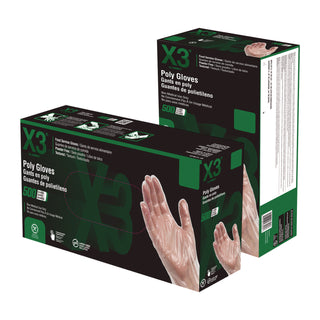 X3® by AMMEX® Poly Food Safe Industrial Gloves, Large, Clear, 500/Box (AXCPGLOVEL500)