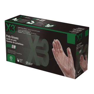 X3® by AMMEX® Poly Food Safe Industrial Gloves, Large, Clear, 500/Box (AXCPGLOVEL500)