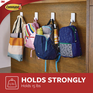 Command™ X-large Utility Hooks, Plastic, White, 15 lb Capacity, 2 Hooks and 8 Strips/Pack (MMM170112ES)