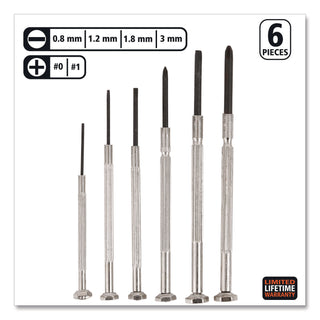 Great Neck® Precision Screwdriver Set, Six-Piece, Phillips/Slotted, Assorted Lengths, Polished Steel Handles (GNSGP6C)
