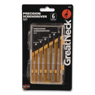 Great Neck® Precision Screwdriver Set, Six-Piece, Phillips/Slotted, Assorted Lengths, Polished Steel Handles (GNSGP6C)