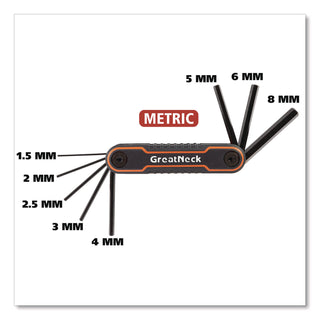 Great Neck® Hex Key Fold-Up Tool Set, Two-Piece, Metric/SAE, Black-Oxide/Blue (SAE), Black-Oxide/Red (Metric) (GNS74205)