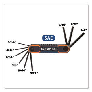 Great Neck® Hex Key Fold-Up Tool Set, Two-Piece, Metric/SAE, Black-Oxide/Blue (SAE), Black-Oxide/Red (Metric) (GNS74205)