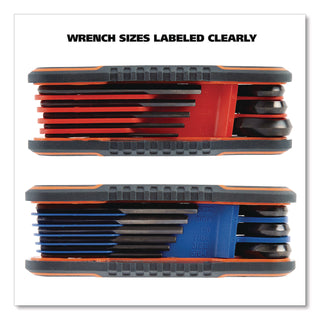 Great Neck® Hex Key Fold-Up Tool Set, Two-Piece, Metric/SAE, Black-Oxide/Blue (SAE), Black-Oxide/Red (Metric) (GNS74205)