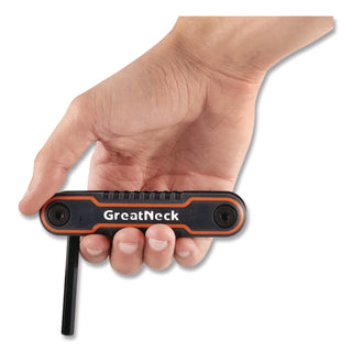 Great Neck® Hex Key Fold-Up Tool Set, Two-Piece, Metric/SAE, Black-Oxide/Blue (SAE), Black-Oxide/Red (Metric) (GNS74205)