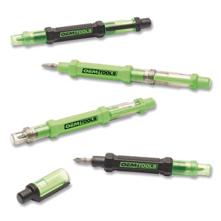 OEMTOOLS® 6-Way Pen-Style Screw/Nut Driver, Phillips/Slotted Bits, Metric Sockets, 5.38" Long, Black/Green, Green/Clear, 4/Pack (GNS22537)