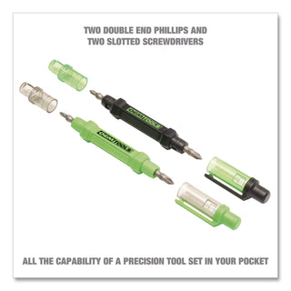 OEMTOOLS® 6-Way Pen-Style Screw/Nut Driver, Phillips/Slotted Bits, Metric Sockets, 5.38" Long, Black/Green, Green/Clear, 4/Pack (GNS22537)