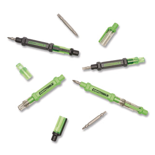 OEMTOOLS® 6-Way Pen-Style Screw/Nut Driver, Phillips/Slotted Bits, Metric Sockets, 5.38" Long, Black/Green, Green/Clear, 4/Pack (GNS22537)