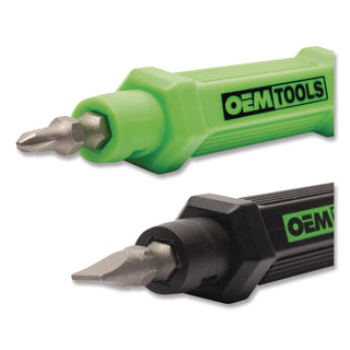 OEMTOOLS® 6-Way Pen-Style Screw/Nut Driver, Phillips/Slotted Bits, Metric Sockets, 5.38" Long, Black/Green, Green/Clear, 4/Pack (GNS22537)