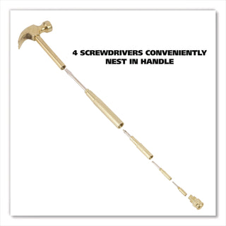 Great Neck® 5-in-1 Carpenter's Hammer with Nesting Handle Containing Four Screwdrivers, 6.5" Long Gold Handle (GNS19006)